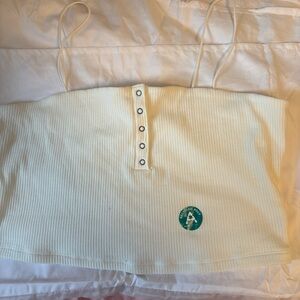 Cream Ribbed Crop Top with Button Detail